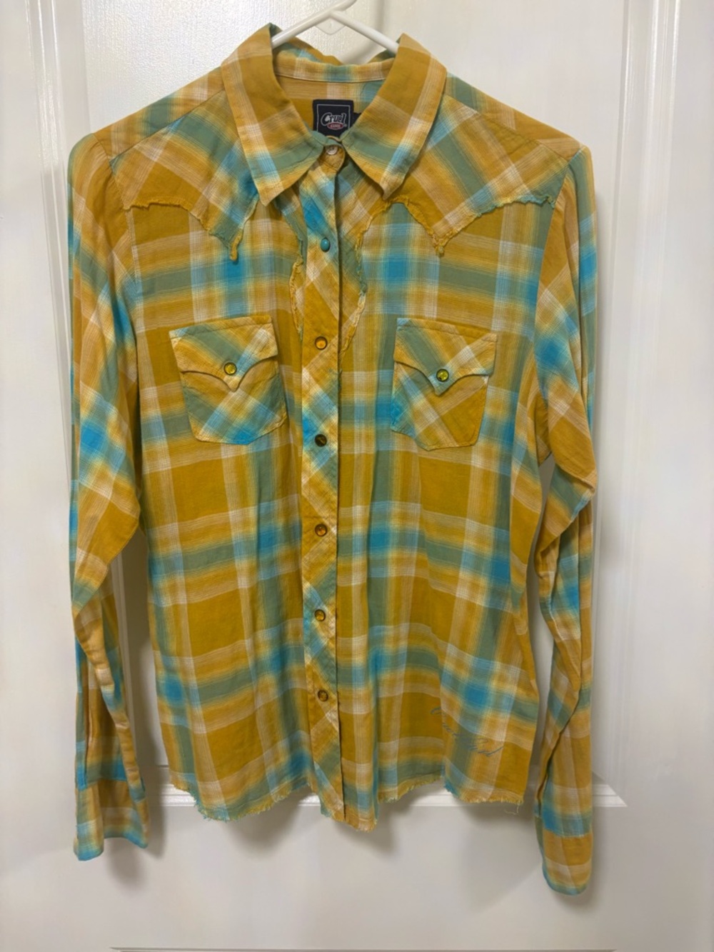 Yellow Plaid Western Shirt - Women’s Long Sleeve